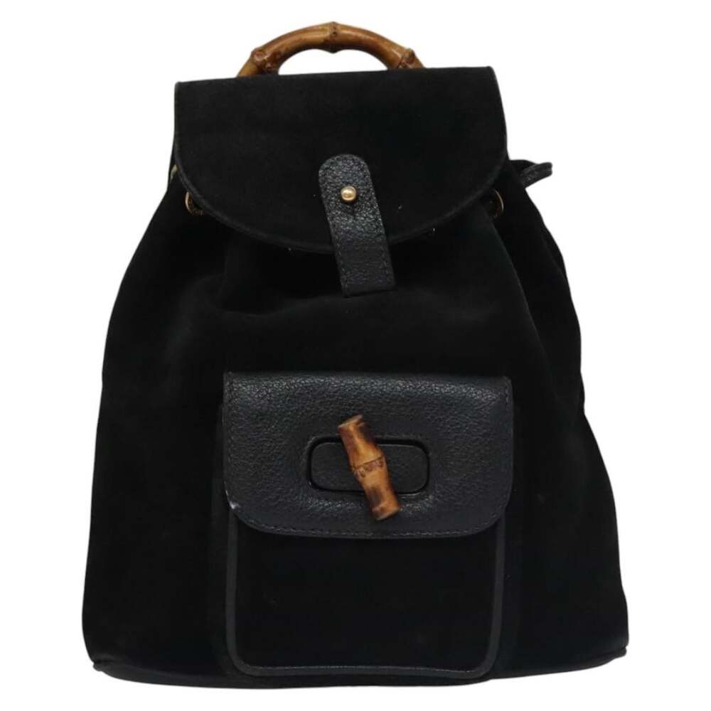 Gucci Bamboo Suede Leather Backpack Black